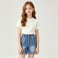 thumbnail image 5 of Girls Embroidered Denim Bermuda Shorts, Kids Elastic Waist Loose Fit Summer Casual Five Pocket Jean Shorts(Blue2,11-12 Years), 5 of 8