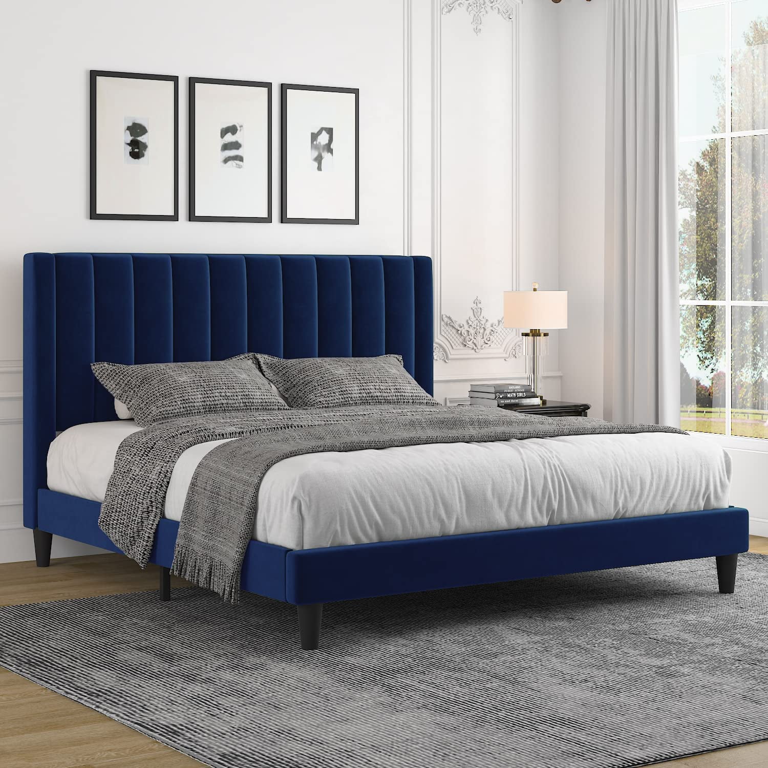 Allewie King Size Velvet Upholstered Bed Frame with Vertical Channel