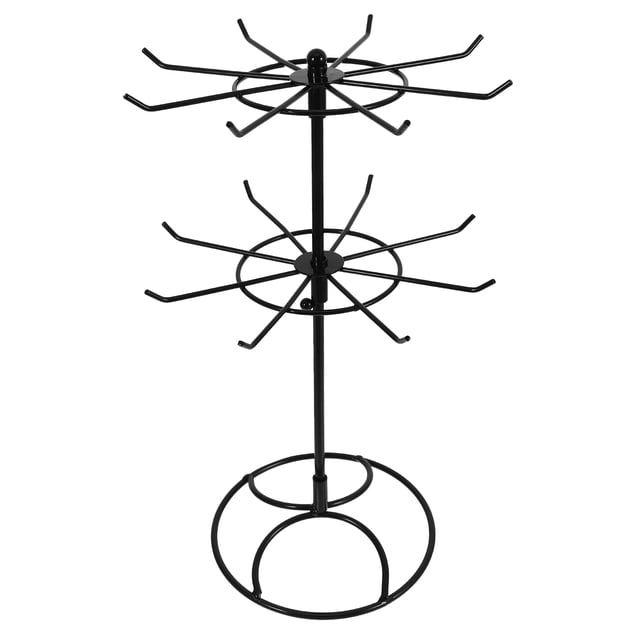 Organizador giratorio de metal negro para collares y pulseras, expositor de joyas de 2 niveles con llaveros para el hogar y tiendas minoristas