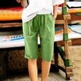 thumbnail image 6 of Henpk Womens Cotton Linen Bermuda Shorts Yoga Pants Tummy Control Workout Gym Shorts Loose Fit Casual Pants Elastic Waist Summer Beach Trousers Ladies Active Athletic Zipper Pockets Green XXL, 6 of 6