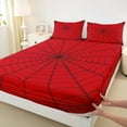 thumbnail image 3 of Manfei Halloween Spider Web Twin Sheet Sets, Black Red Gothic Twin Fitted Sheet, 3-Piece, 3 of 7
