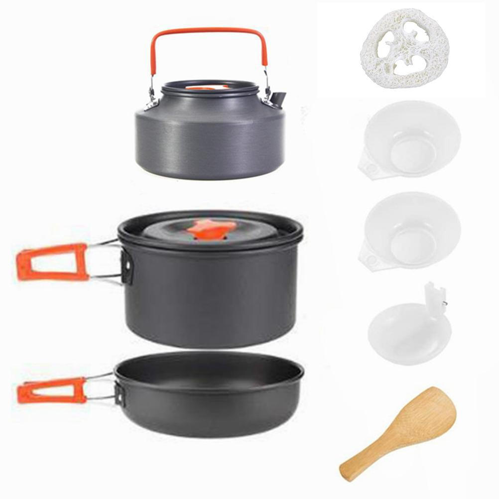 Valatala Outdoor Ultralight Camping Cookware Mess Kit for 2-3 people Portable Outdoor Camping Cookware Set Camping Cooking Sets with Kettle Anti-stick ...
