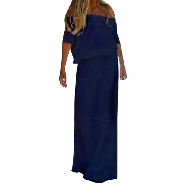 WTXUE Robes d'Été pour Femmes 2024, Robe d'Été pour Dames Couleur Unie Décontractée Couleur Unie à une Épaule Taille Élastique à Manches Courtes, Robe Bleue Femme, Blue2 2TG
