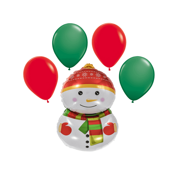 Snowman Balloon Bouquet Christmas Holiday Party Decorations Red Green Foil
