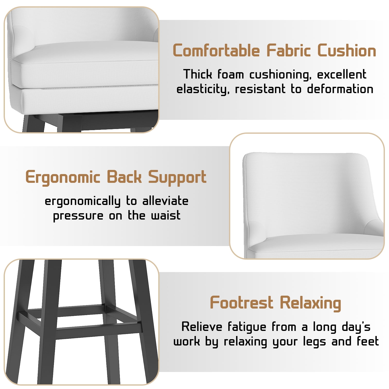 Ninecer 26" Counter Height Bar Stools, Swivel Bar Stools with Back, Modern Bar Chairs, Barstools with Footrest, White (Set of 4)