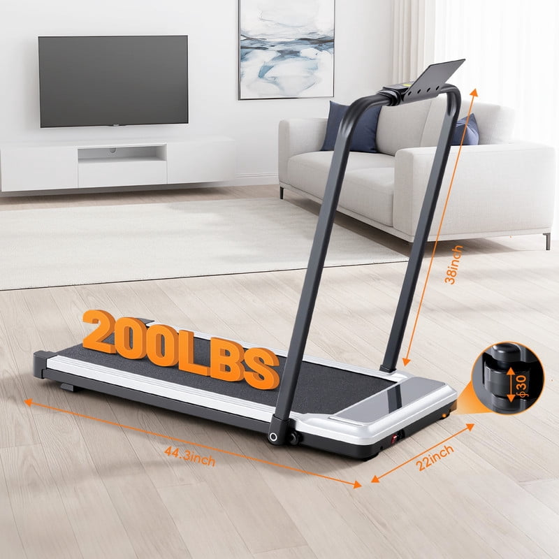 Simenmax 2-in-1 Foldable Walking Treadmill with Handrails, Quiet Under Desk Treadmill for Home Office, Remote Control, LED Display, 265lbs Capacity, Silver