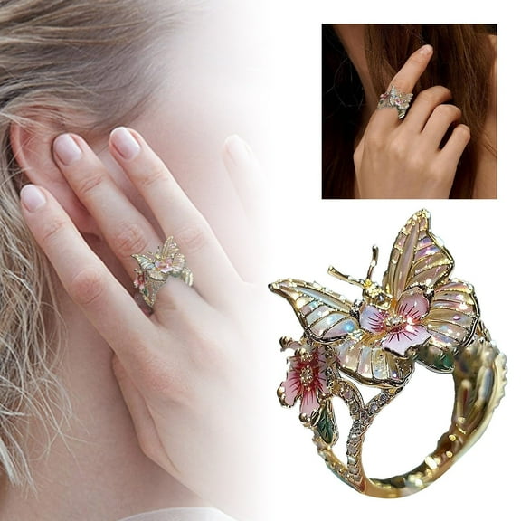 “Stunning Dazzling Diamond Butterfly Flower Open Gold Ring For Women Elegant Jewelry ”