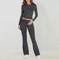 thumbnail image 6 of sususu Sweatsuits Women 2 Piece Outfit,Sets for Women Women Knitted Trousers Suit Long Sleeve Top and Pants Outfit Summer Casual Solid Color Slim Fit Comfortable Two Piece Set - GY2, 6 of 6