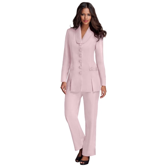 Roaman's Women's Plus Size Long Sleeve Ten-Button Shawl-Collar Pant Suit – 2-Piece Pant Set