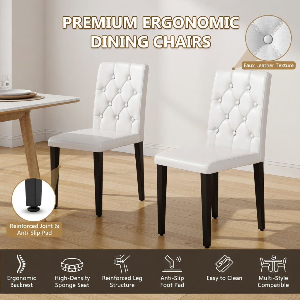 Hommoo 4-Pack Modern PU Leather Dining Chairs with Ergonomic Buckle Backrest & Metal Legs, 35 in Height, Easy Assembly for Home, Restaurant & Hotel Use, White & Black