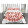 thumbnail image 3 of Ambesonne Mandala Quilted Bedspread Set 3 Pcs, Hungarian Round Folk Art, Queen Size, White and Vermilion, 3 of 5