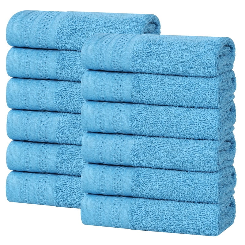 Superior Honeycomb Cotton Medium Weight Face Towels Washcloths, Set of 12, Azure