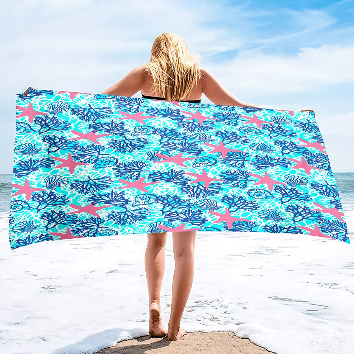 Starfish Coral Seabed Ocean Landscape Oversized Beach Towel Extra Large