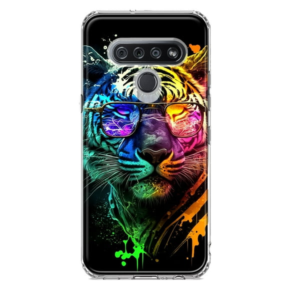 MUNDAZE LG K51 Neon Rainbow Swag Tiger Shockproof Clear Hybrid Protective Phone Case Cover