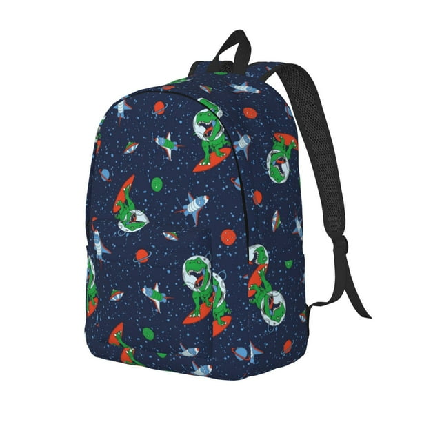 Balery Dinosaur Astronaut Mochila Clásica Impresa Básica para Viaje, Mochila Escolar Resistente al Agua, Mochila de Lona con Correas Ajustables-Small