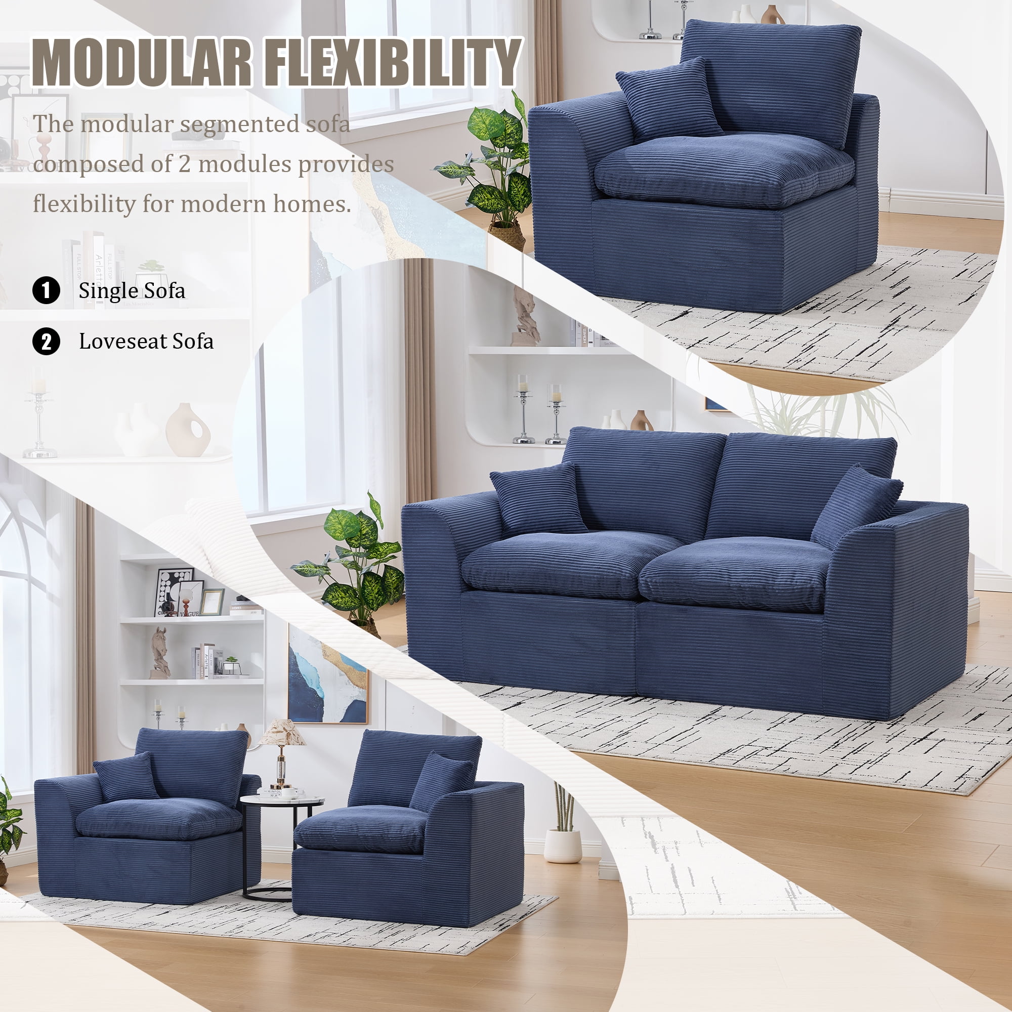 Leumius 80" Cloud Couch,Modern 2 Seater Sofa with Pillow,Upholstered Corduroy Fabric Modern Loveseat for Living Room Bedroom Apartments Dorms,No Assembly Required,Navy Blue