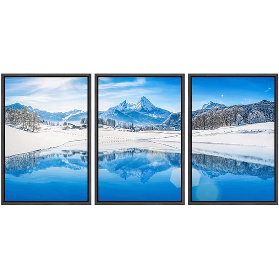 wall26 Framed Canvas Print Wall Art Set Arctic Snow Winter Mountain Range Nature Wilderness Photography Realism Decorative Landscape Colorful for Living Room, Bedroom, Office - 16"x24"x3 BL