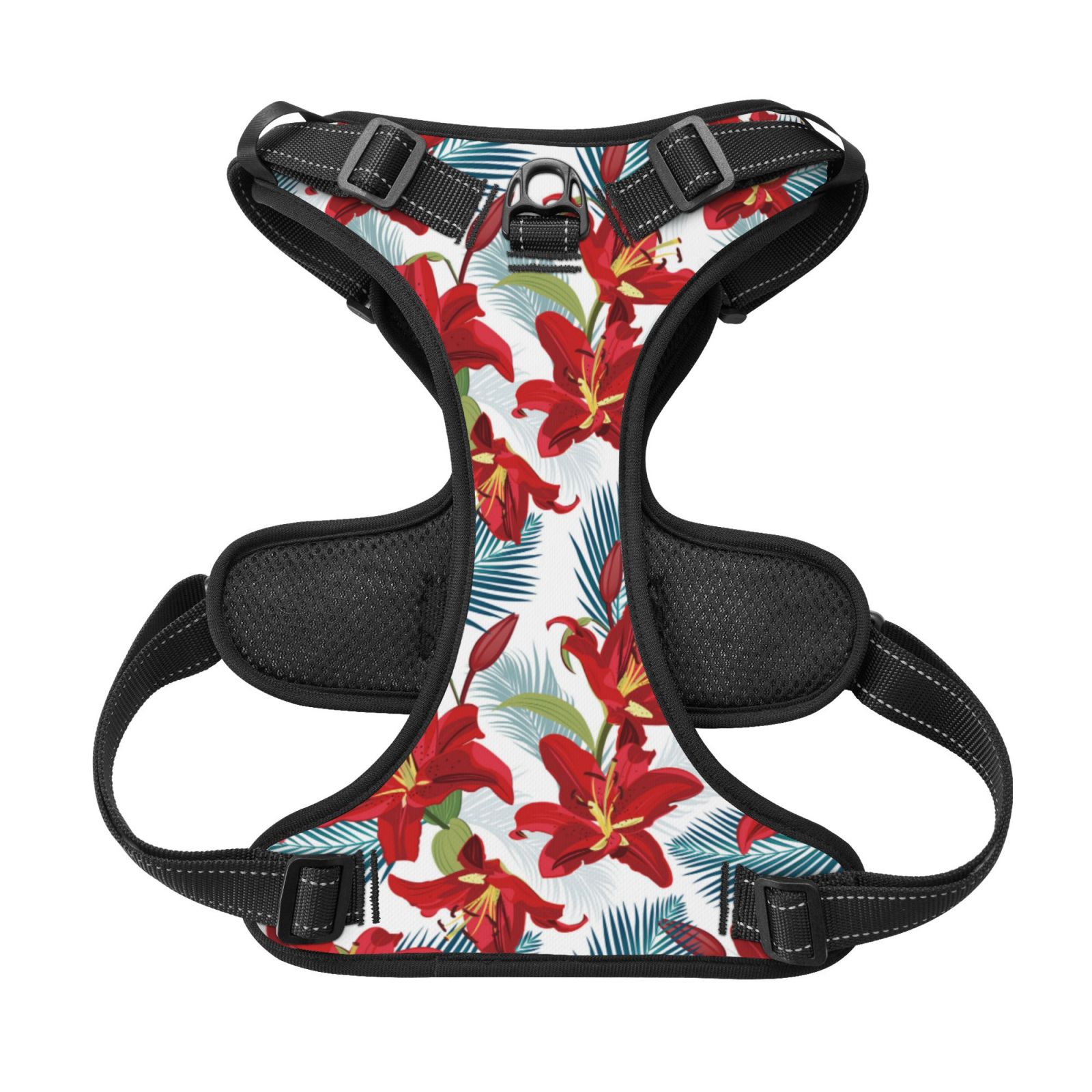 Kdxio Lilies Flowers Print No Pull Dog Harness Adjustable Reflective Oxford Easy Control Medium Large Dog Harness for Training and Everyday-Small