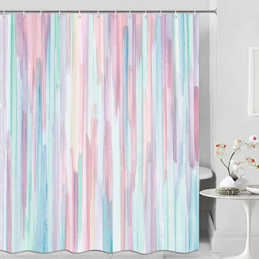 4 Pcs Shower Curtain Set, Blue and Grey Abstract Art Shower Curtain with Non-Slip Rugs, Toilet Lid Cover and Bath Mat, Bathroom Sets Decorations 72" x 72", Pink