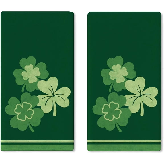 St Patricks Day Kitchen Dish Towels Set of 2, Lucky Shamrock Clover Drying Hand Towel Baking Cooking Cloth, Spring Irish Bathroom Home Decoration 18'' x 26''