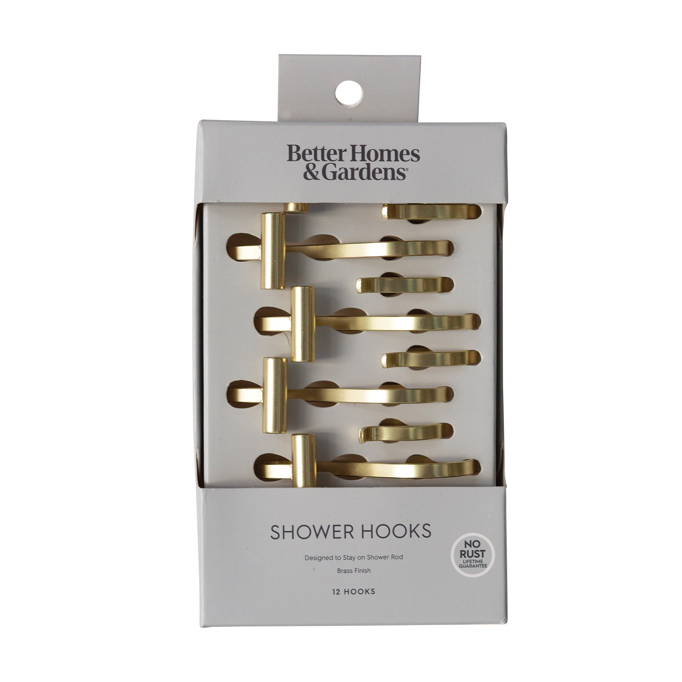 (3 pack) Better Homes & Gardens S-Shape Rustproof Stainless Steel Shower Hooks with T-Bar Ends, Brass, 12