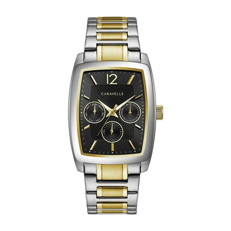 - Caravelle Men's Barrel Chronograph Two-Tone Gold Stainless Steel Bracelet Dress Watch