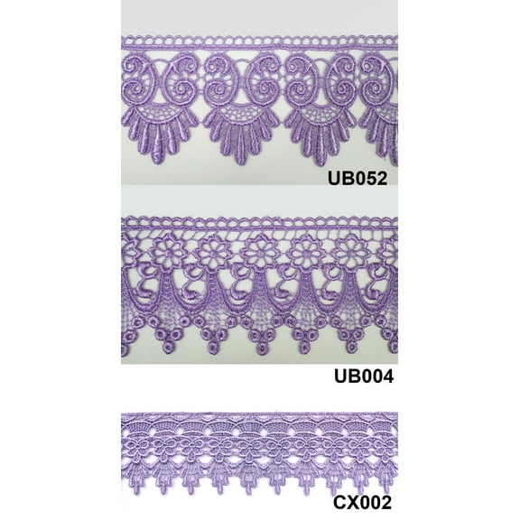 3" Lilac Purple Lavender Embroidered Venice Lace Trim Floral Guipure By Yard