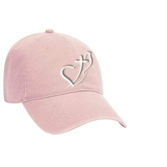 Womens Christian Hat Heart Cross Dove Embroiered Dad Hat Baseball Cap, Pink