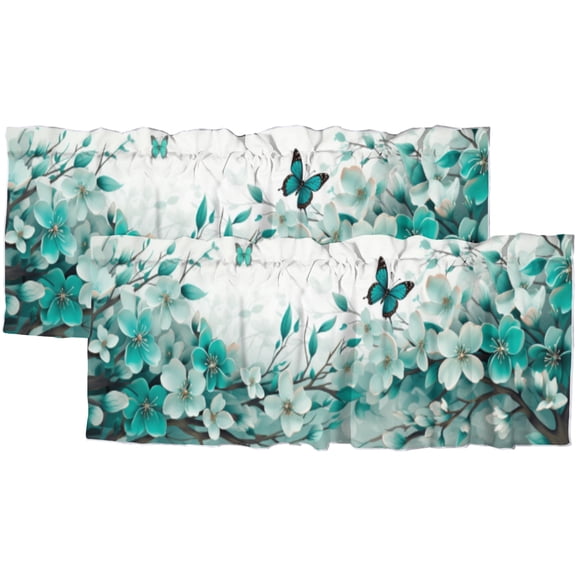Watercolor Butterfly Kitchen Curtain Valances Colorful Dreamy Flowers Thermal Insulated Room Darkening Curtain for Dinning Room 54 by 18 in, 2 Panel