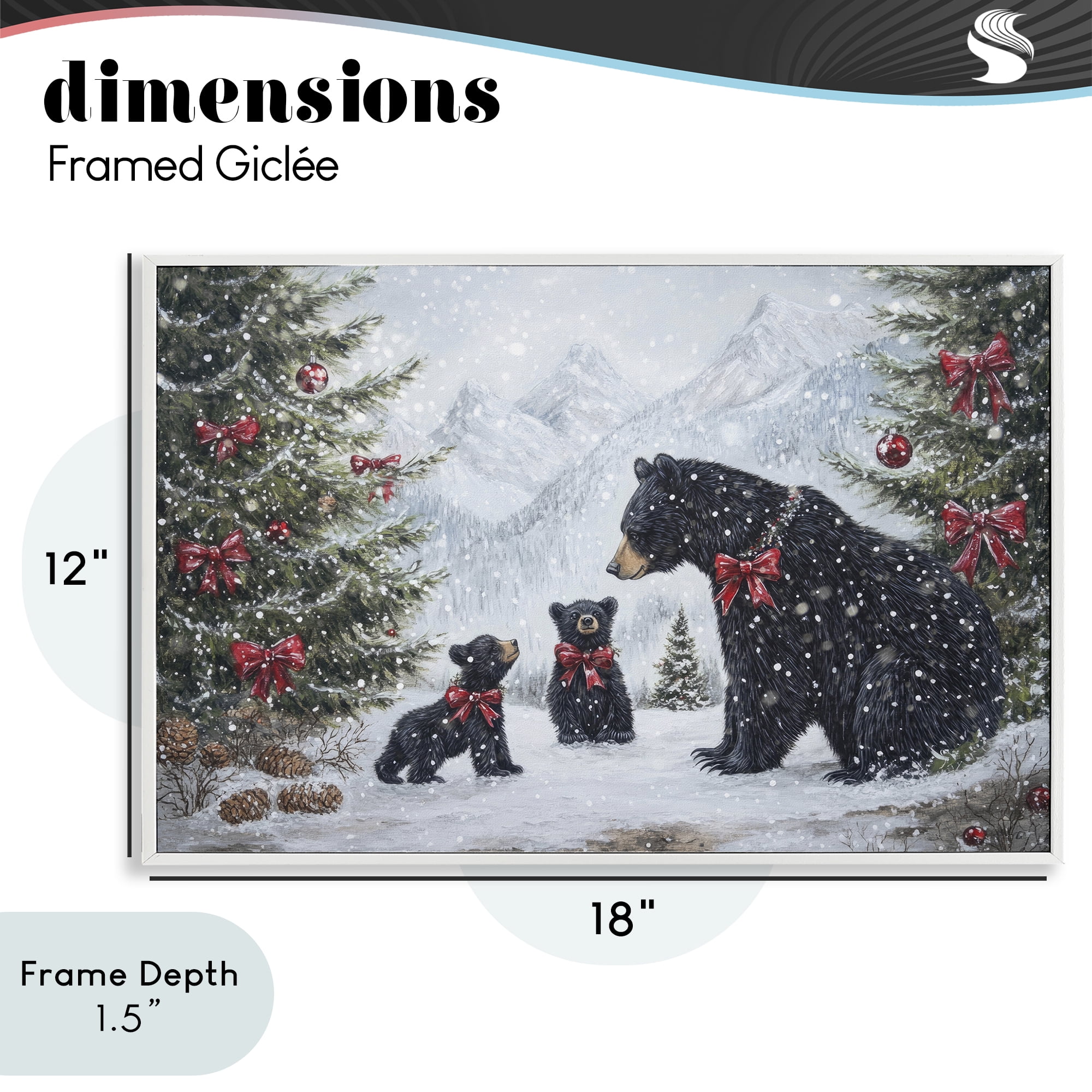 Stupell Industries Christmas Black Bears White Framed Giclee Art, design by Tina LeCour