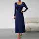 thumbnail image 3 of Vestido Vestido ajustado con cintura trasera, vestido informal largo liso para mujer, traje diario básico Ygjytge Azul marino T XL para Mujer, 3 of 8