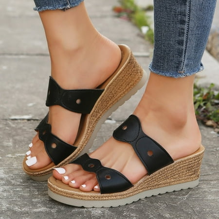 

Aayomet Sandals Women Women Summer Slip On Solid Hollow Out Casual Open Toe Wedges Comfortable Beach Shoes Sandals Black 7.5