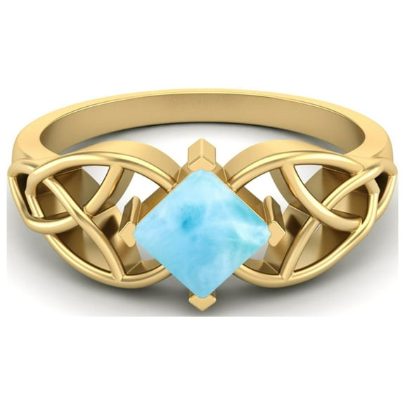 5mm Square Shape Natural Larimar 925 Silver Gold Vermeil Celtic Women Mother's Day Gift Ring