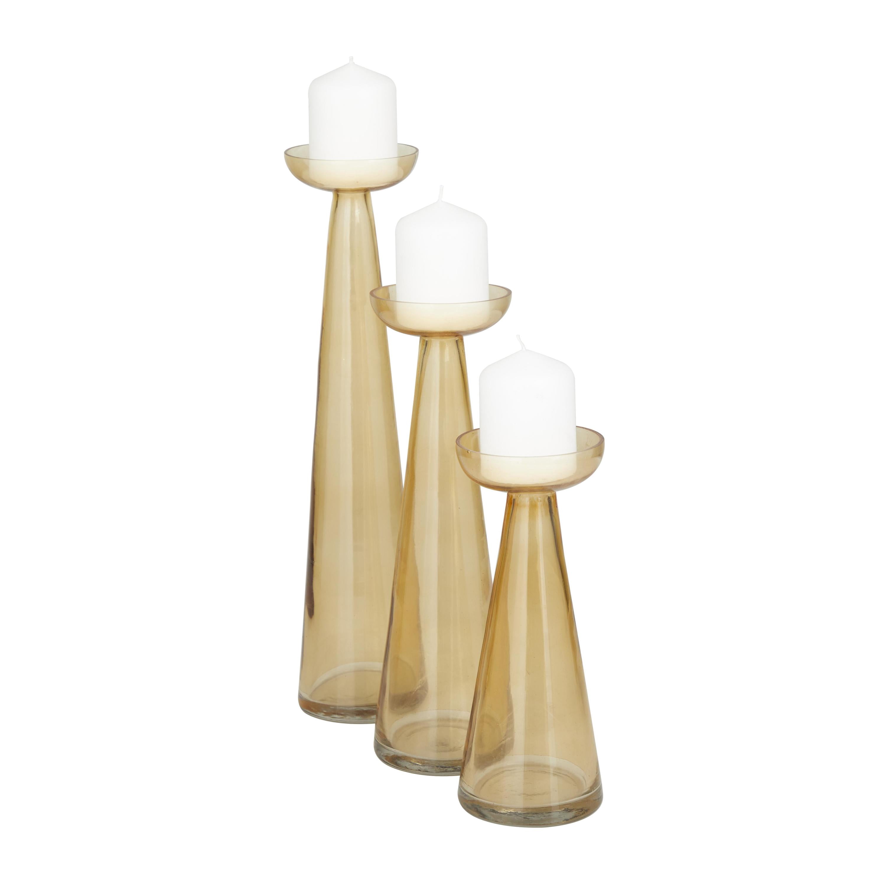 DecMode 3 Candle Gold Glass Pillar Candle Holder, Set of 3