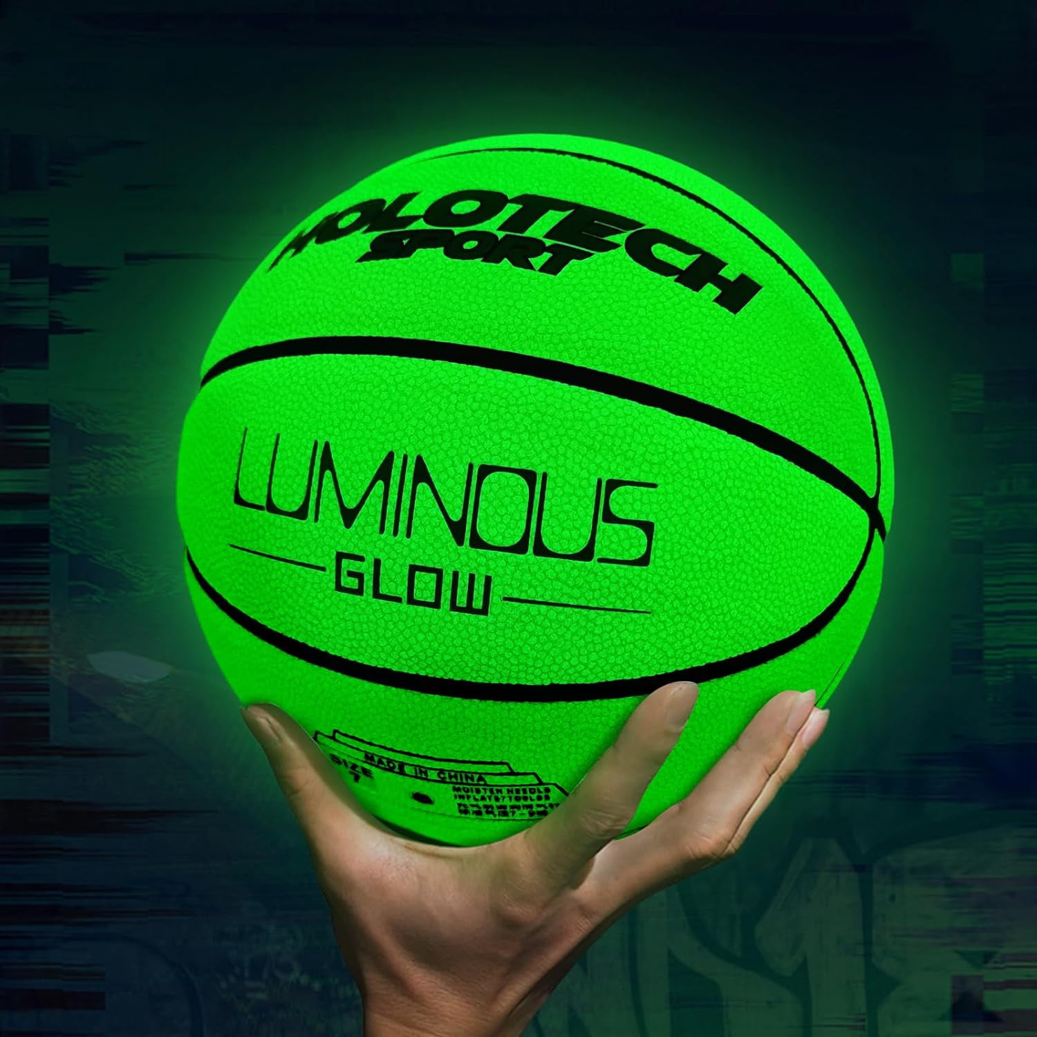 Basketball Glow in The Dark, Cool Glowing Luminous Leather Basketball Indoor Outdoor Size 7/6/5 for Men, Women, Teenager (with Pump)