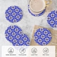 thumbnail image 5 of XMXY Drink Coasters with Holder for Coffee Table, Blue Paisley Geometric Floral Absorbent Ceramic Cups Coaster Sets 6 Pack, 4 Inches Round Shape, 5 of 9