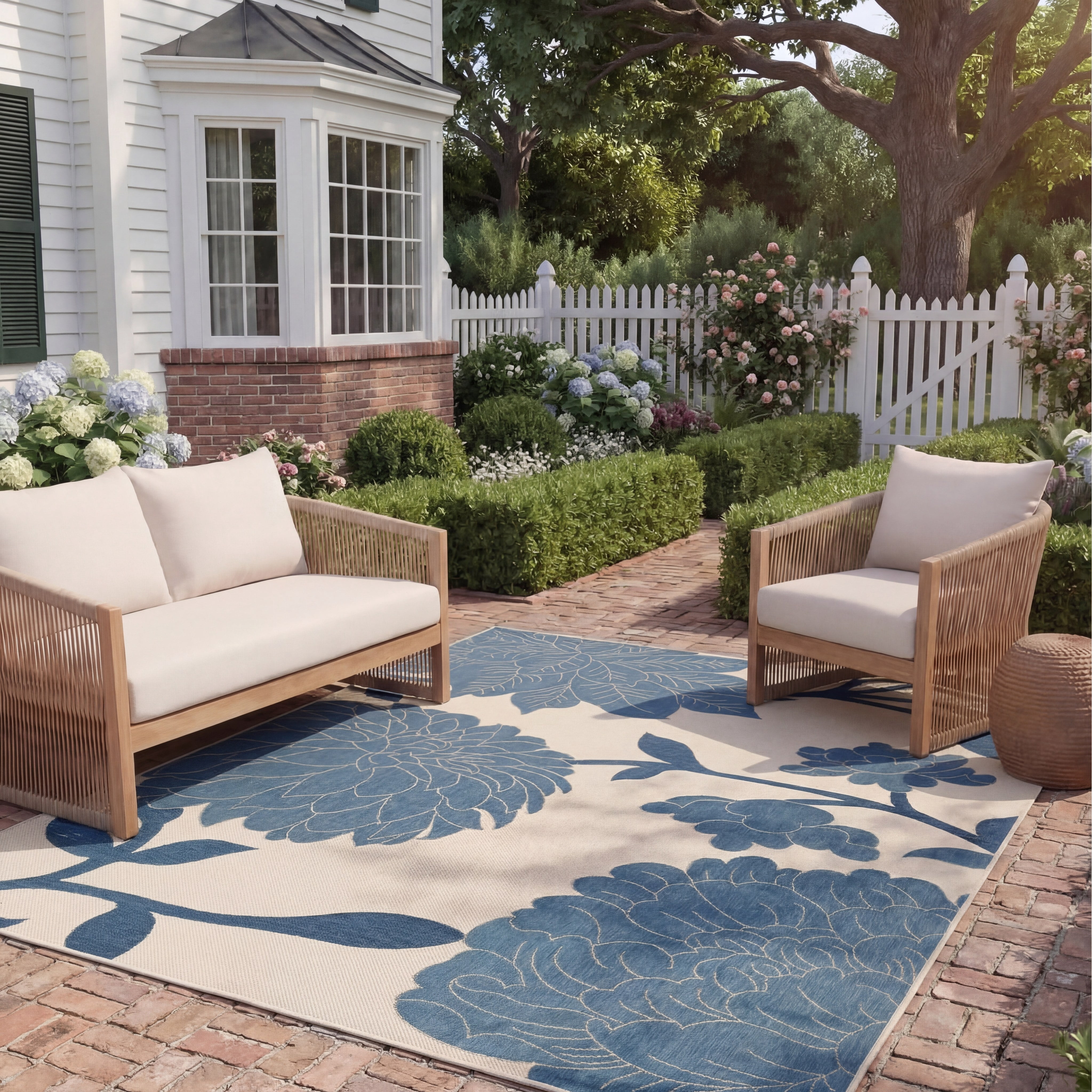 Safavieh Courtyard Tyson Floral Indoor/Outdoor Area Rug, Beige/Blue, 5'3" x 7'7"
