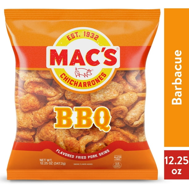 Mac's Chicharrones BBQ Flavored Crispy Fried Pork Skins, 12.25 oz Bag
