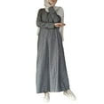 thumbnail image 1 of Women Muslim Cotton Linen A-Line Maxi Dress Long Sleeve Striped Abaya Turkey Hijab Robe Islamic Kaftan with Pockets, 1 of 13