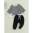 thumbnail image 3 of Bagilaanoe 2PCS Toddler Baby Boy Long Pants Set Striped Print Long Sleeve Sweatshirt Pullover Tops + Drawstring Sweatpants 6M 12M 18M 24M 3T Kids Casual Sweatsuits, 3 of 9