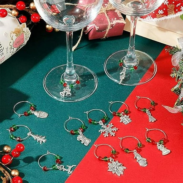 Box 12Sets Christmas Wine Charms Drink Markers Red Green Crystal