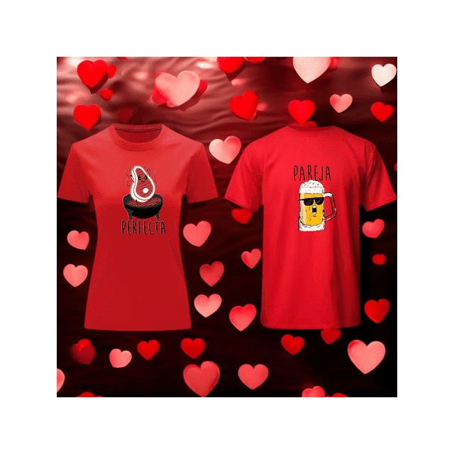 Playera Duo Parejas Con Impresion De La Pareja Perfecta Con Cerveza 14 De Febrero San Valentin Color Rojo Talla Grande Marca Emil SaEs