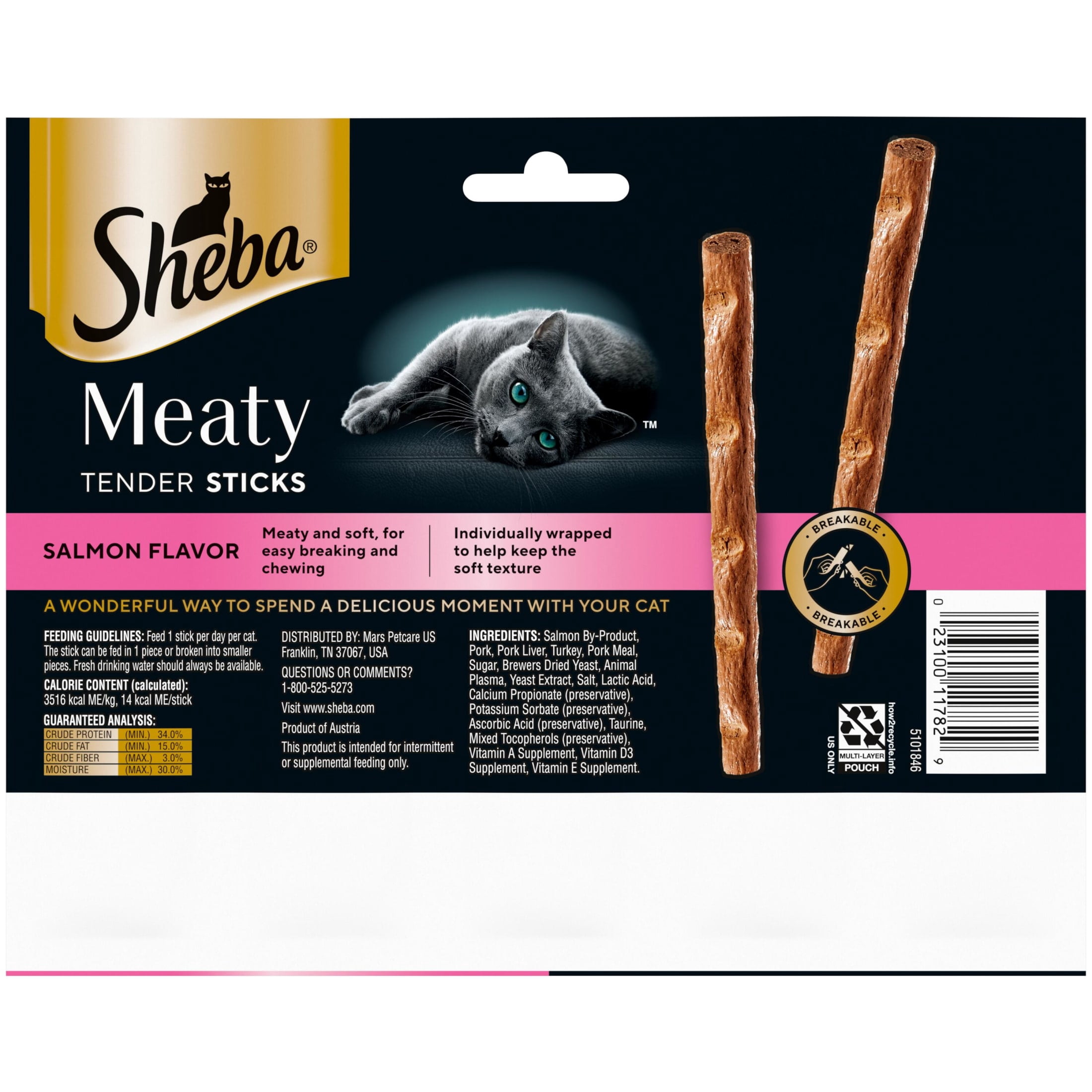 (12 pack) Sheba Meaty Tender Sticks Salmon Flavor Cat Treats, 0.14 Oz., 5 Count