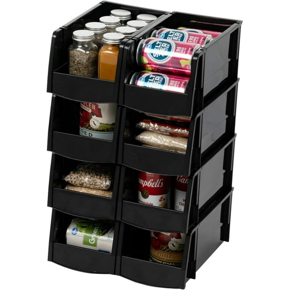 IRIS USA Plastic Shelf Bins Stackable Open Front Storage Bins Plastic Hanging Organizer Bin Caddy Basket for Hardware Crafts, Small Parts, Nuts and Bolts, Tool Storage - Medium Black 8 Pack