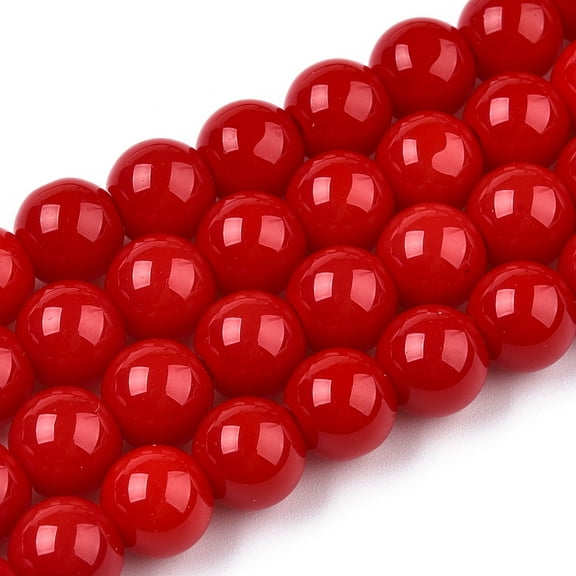 Opaque Solid color Glass Beads Strands Round Red 8~8.5mm Hole: 1.5mm 51~53pcs/strand 14.96 inch~15.55 inch(38~39.7cm)