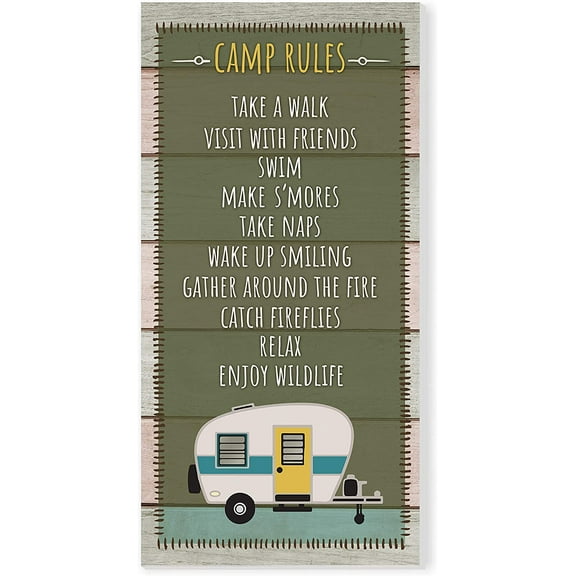 Camp Rules Rustic Wood Wall Sign 9x18
