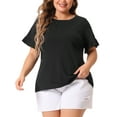 thumbnail image 1 of Blusas de verano casual para mujer Agnes Orinda, con cuello redondo y mangas con volantes, talla 1X, color negro, 1 of 5