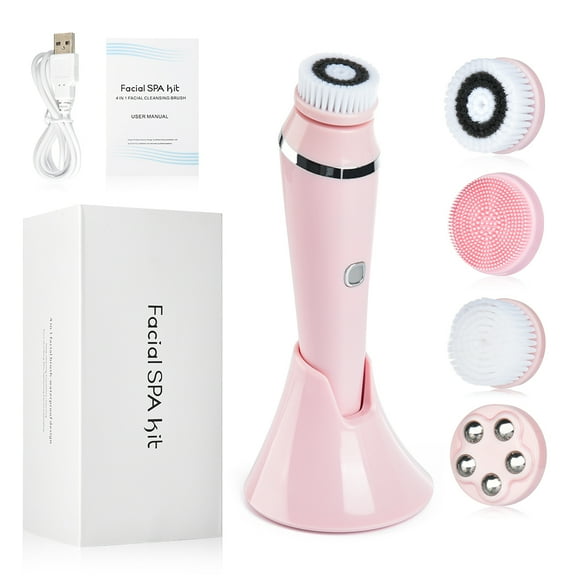 4 in 1 Electric Facial Cleansing Brushes Face Massager Silicone Rechargeable Sonic Roller Blackhead Remover Pore Cleaner