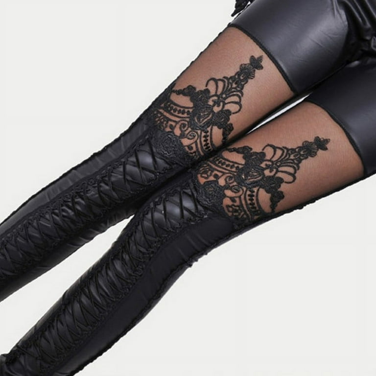 Sexy Women Fashion Faux Leather Gothic Punk Legging Lace Pants --- Skinny  N5O8 