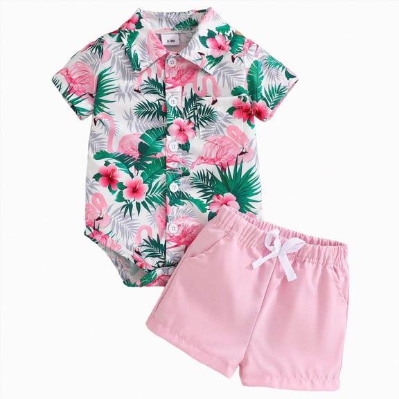 CAICJ98 Baby Boy Hawaiian Outfit Baby Boy Summer Clothes Tropical Floral Short Sleeve Shirt   Shorts Beach Vacation Clothes (Red,9-12 Months)